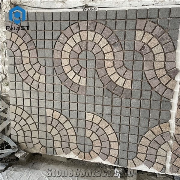 Decorative Granite Paving Stone Circles Mosaic Pattern