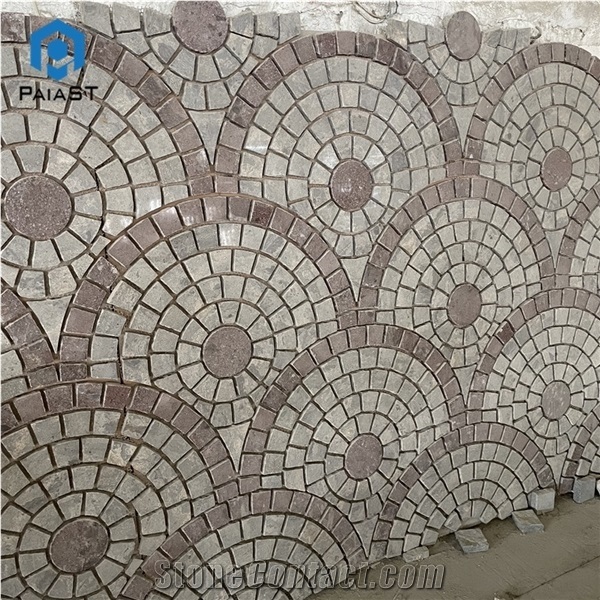 Decorative Red Paving Stone Circles Carved for Garden