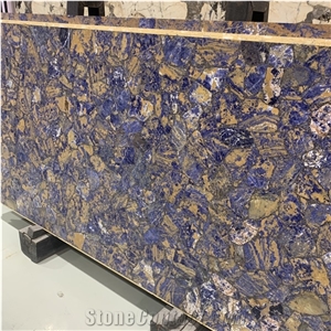 Luxury Blue Agate Stone Semiprecious Slabs For Hotel Wall