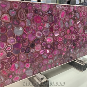 Pink Agate Gemstone Slab For Interior Wall Decoration
