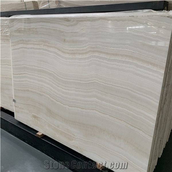 Popular White Straight Vein Onyx Slab for Wall Tiles
