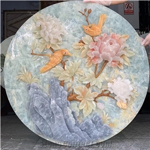 Round Onyx Carving Flower Pattern for Interior Wall Decor