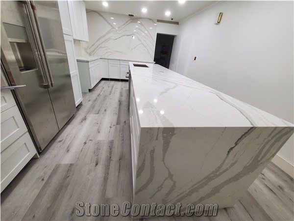 Calacatta White Artificial Quartz Slabs Solid Surface Stones