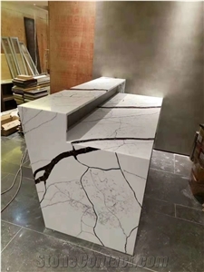 White Calacatta Artificial Quartz Reception Top Engineer Stones