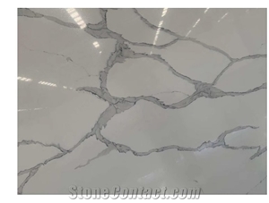 White Calacatta Artificial Quartz Slabs Engineer Solid Stone