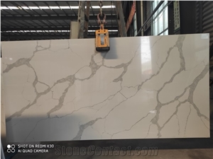White Calacatta Quartz Slabs Engineer Solid Surface Stones