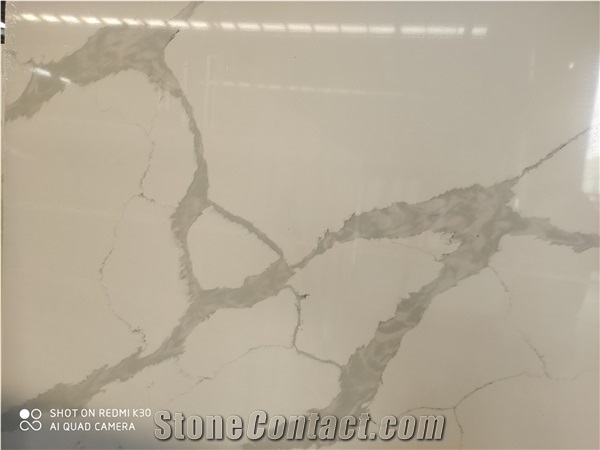 White Calacatta Quartz Slabs Engineer Solid Surface Stones