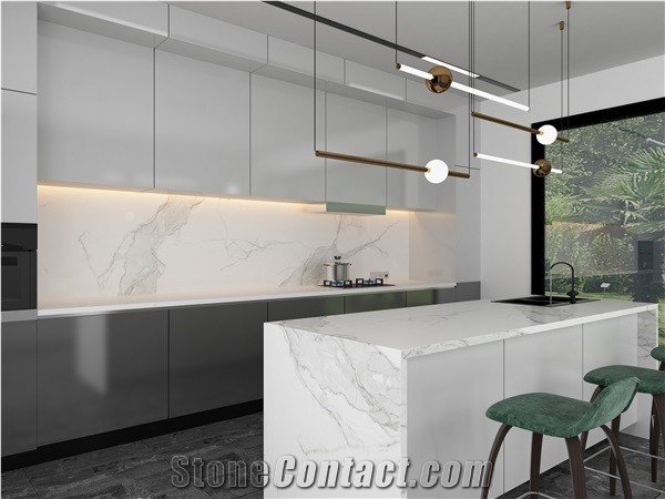 Calacatta Porcelain Countertops, Backsplash, Tabletop