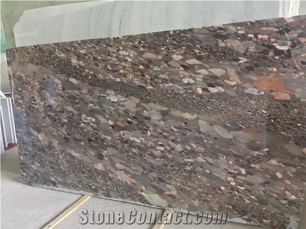 Brown Breccia Marble Stone Slab from Vietnam