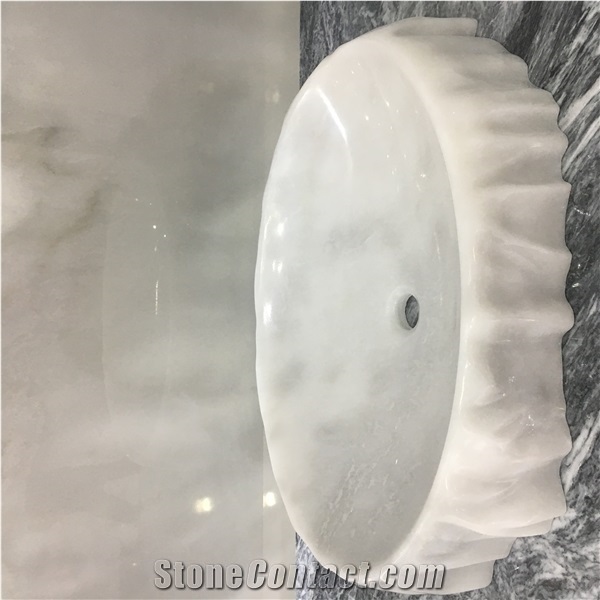 China White Round Wash Bowls Marble Wash Farmhouse Sinks