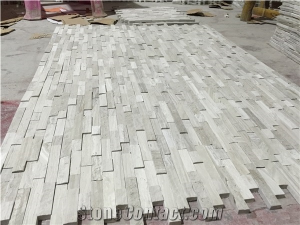 Marble Linear Strips Mosaic White Wooden Mosaic Splash Tile