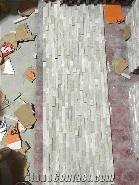 Marble Linear Strips Mosaic White Wooden Mosaic Splash Tile