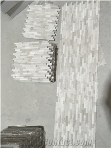 Marble Linear Strips Mosaic White Wooden Mosaic Splash Tile