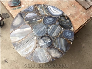 Round Grey Agate Cafe Table Tops Semiprecious Tabletops
