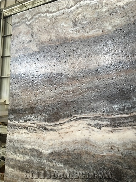 Silver Travertine Wall Covering Slabs Titanium Floor Tiles