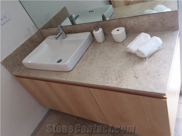 Beige Marble Bathroom Countertop, Crema Cordoba Marble Vanity Top