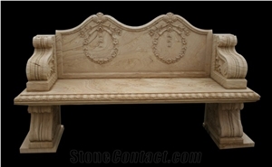 Carved Stone Outdoor Beige Marble Bench & Garden Tables