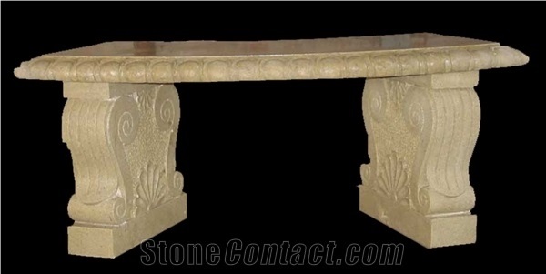 Carved Stone Outdoor Beige Marble Bench & Garden Tables