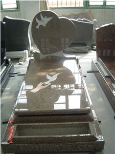 Carving Bird Red Granite Headstone And Monument For Grave
