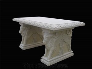 White Marble Elephant Garden Stone Table and Bench
