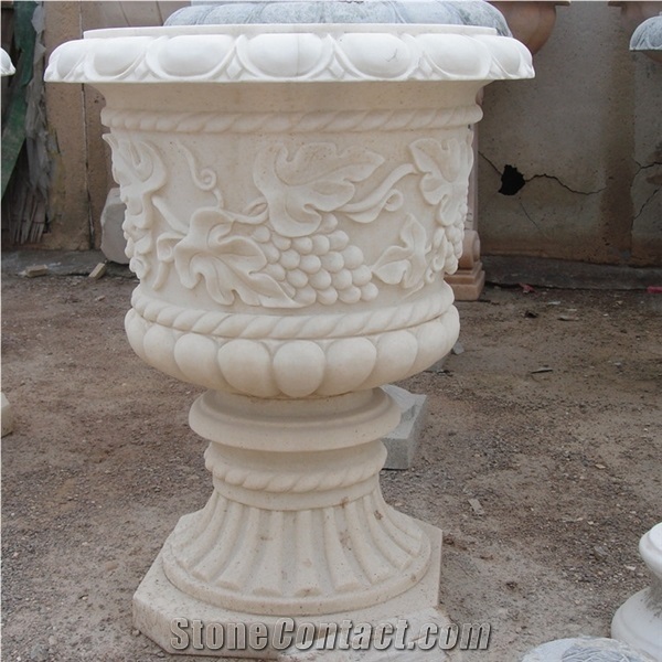 White Marble Flower Pots and Carving Marble Flower Stand