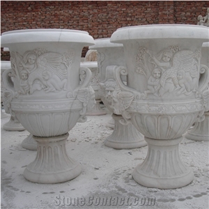 White Marble Flower Pots and Carving Marble Flower Stand