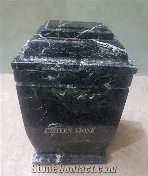 Black Marble Stone Ash Urn, Funeral Urn, Black Zebra Marble Cremation Urn