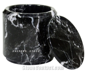 Black Marble Stone Ash Urn, Funeral Urn, Black Zebra Marble Cremation Urn