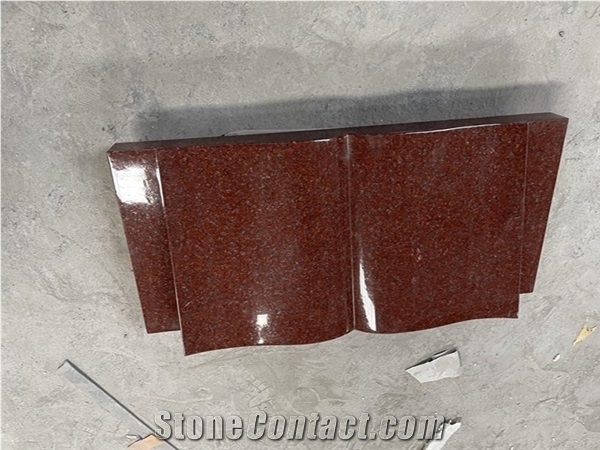 India Red Granite Book Shape Grave Markers Slant Memorial