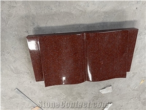 India Red Granite Book Shape Grave Markers Slant Memorial