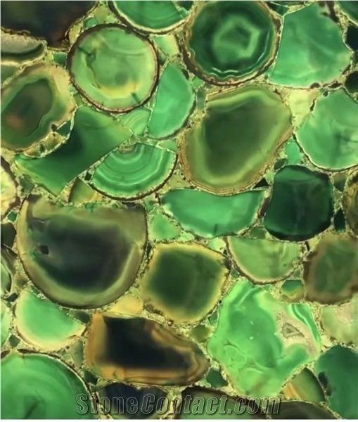 Backlit Green Agate Semiprecious Stone Slab Luxury Gemstonee