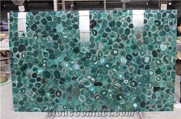 Backlit Green Agate Semiprecious Stone Slab Luxury Gemstonee