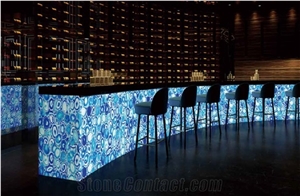 Backlit Semiprecious Blue Agate Natural Gemstone Tops