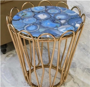 Backlit Semiprecious Blue Agate Natural Gemstone Tops