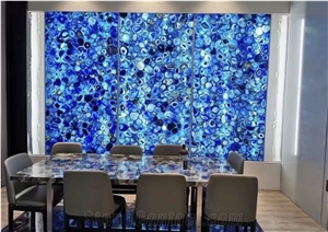Backlit Semiprecious Blue Agate Natural Gemstone Tops
