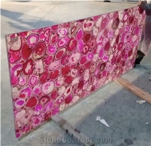 Backlit Semiprecious Pink Agate Natural Gemstone Slabs