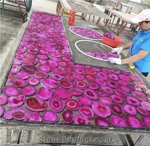 Backlit Semiprecious Pink Agate Natural Gemstone Slabs