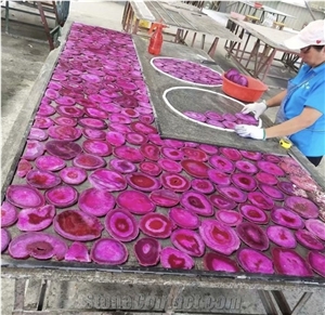 Backlit Semiprecious Pink Agate Natural Gemstone Slabs