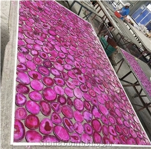 Backlit Semiprecious Pink Agate Natural Gemstone Slabs
