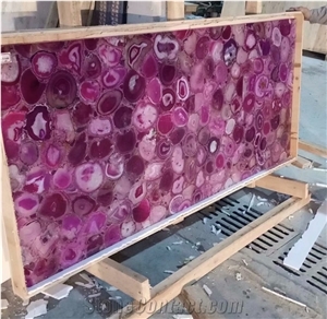 Backlit Semiprecious Pink Onyx Agate Natural Gemstone Slabs
