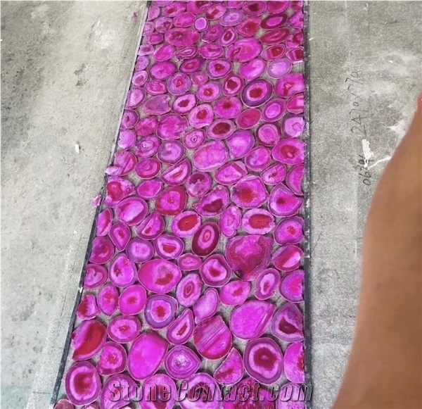 Backlit Semiprecious Pink Onyx Agate Natural Gemstone Slabs