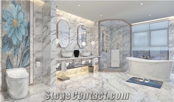 Book Match Nano Bianco Calacatta White Glass Marble Slabs