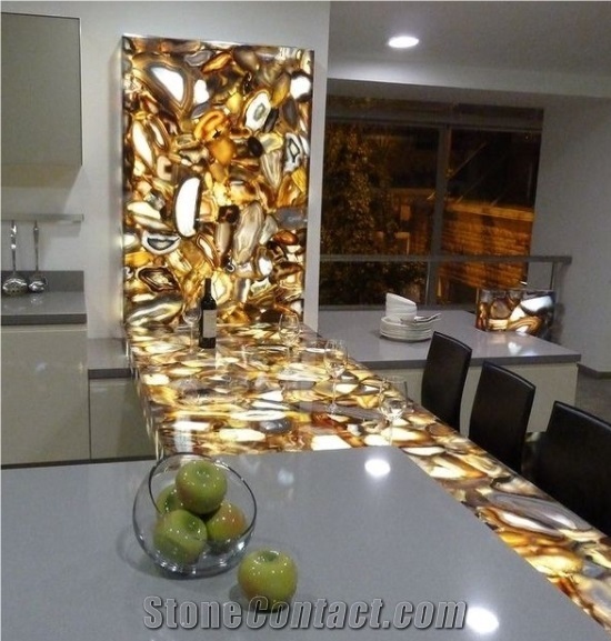 Crystal Nature Yellow Agate Gemstone Backlit Slabs Tile Tops