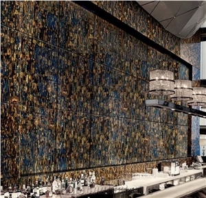 Luxury Bar Top Solid Marble Tiger Eye Stone Gold Table Top