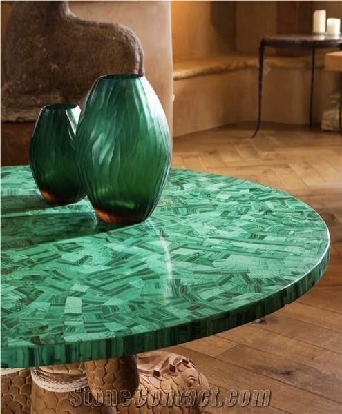 Luxury Green Marble Malachite Semiprecious Gemstone Tops