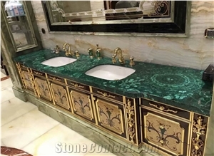 Luxury Green Marble Malachite Semiprecious Gemstone Tops