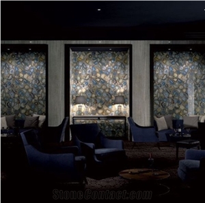 Luxury Semiprecious Gemstone Black Agate Slab for Countertop