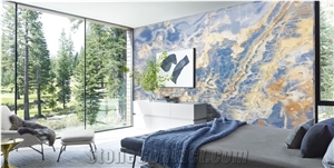 Luxury Stone Crystal Blue Onyx Slabs Tiles