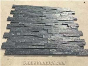 Natural Split Z Panel Black Quartzite Culture Wall Stone