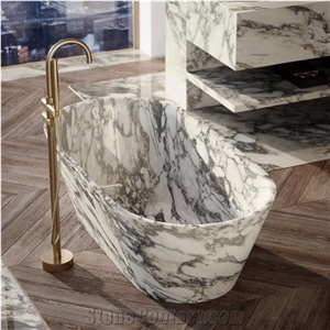 Natural White Marble Oval Bathtubs for Hotel and Home Use